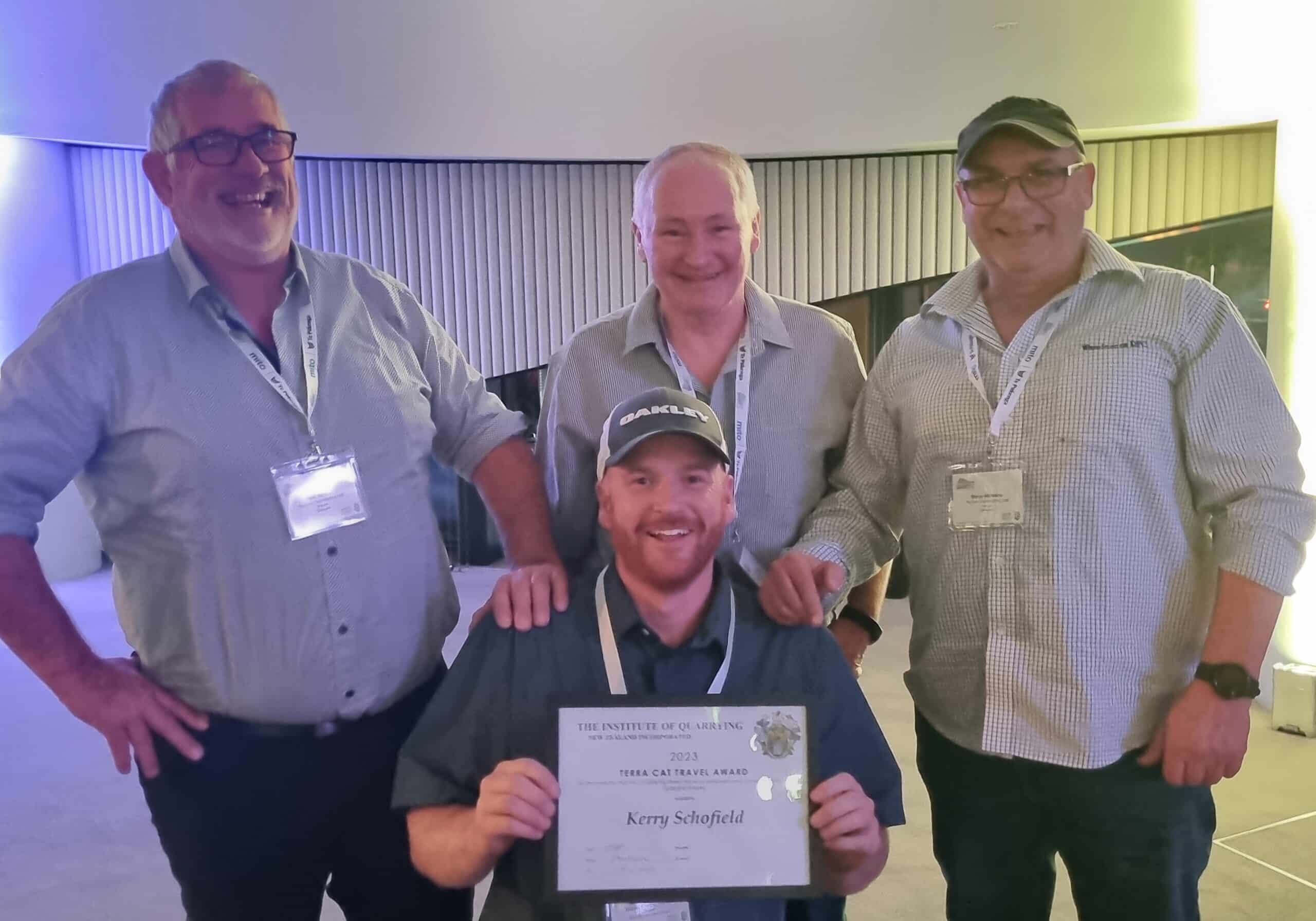 Butch Schofield centre pictured with Taylors Contracting quarries manager Neil McKay (left), Jay Brown and Steve McNabb.