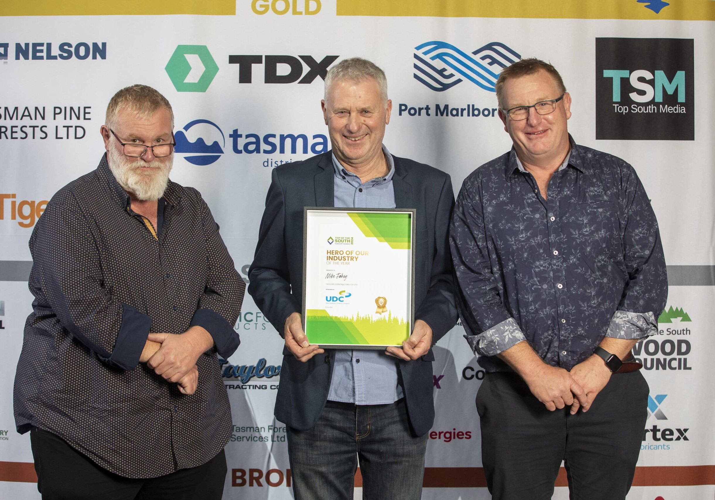 Charlie Taylor, Mike Fahey (Forestry Department Manager and winner of the Hero Of Our Industry Award), and Matt Taylor